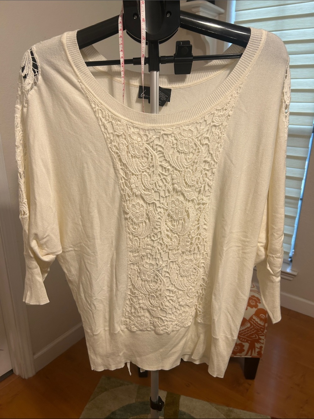 Lane Bryant Ivory Knit Top with Lace Trim